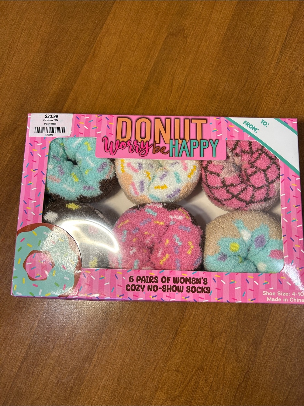 Donut Worry Be Happy Cozy No-Show Socks - Pastel Donut Prints 6 pair